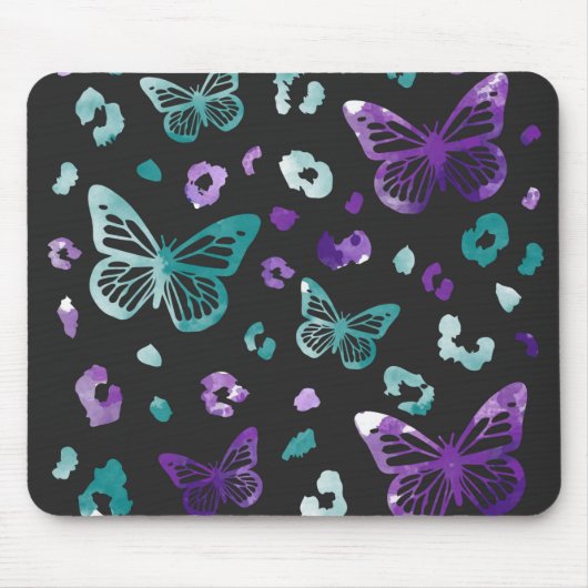 Butterfly Leopard Lila Black Mouse Pad Mousepad (Vorne)