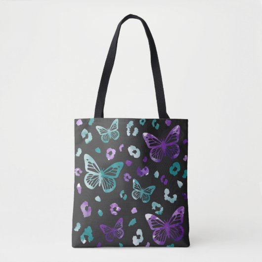 Butterfly Leopard Lila Black Tote Bag Tasche (Vorderseite)