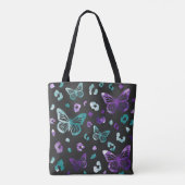 Butterfly Leopard Lila Black Tote Bag Tasche (Rückseite)