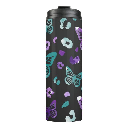 Butterfly Leopard Lila Muster Thermosbecher (Vorderseite)
