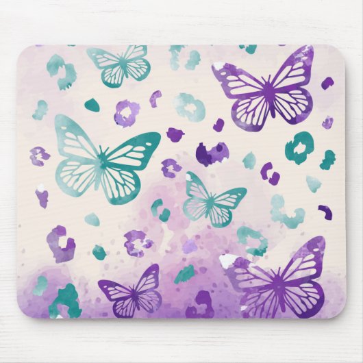 Butterfly Leopard Lila weiß Mousepad (Vorne)