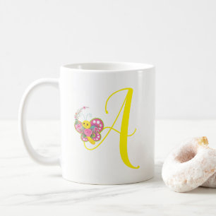 Butterfly Letter A Floral Tasse