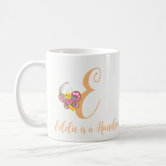 Butterfly Letter E Floral Tasse (Links)
