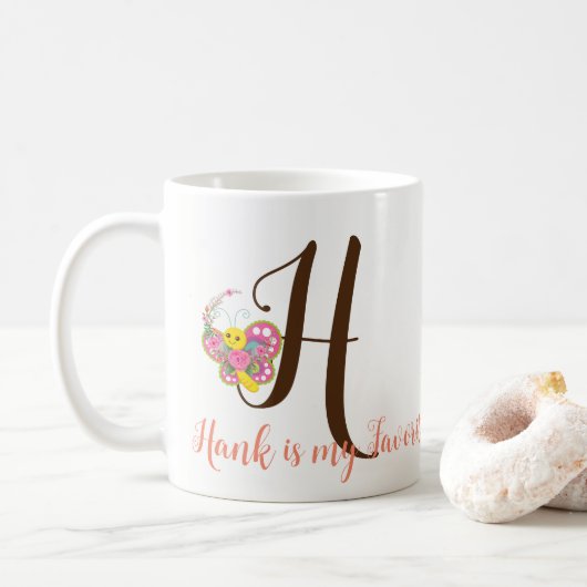 Butterfly Letter H Floral Tasse (Mit Donut)