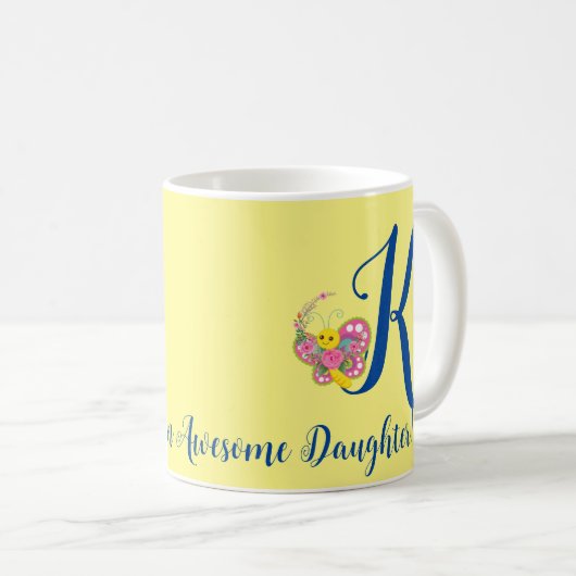 Butterfly Letter K Floral Tasse (VorderseiteRechts)