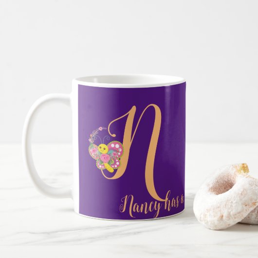 Butterfly Letter N Floral Tasse (Mit Donut)