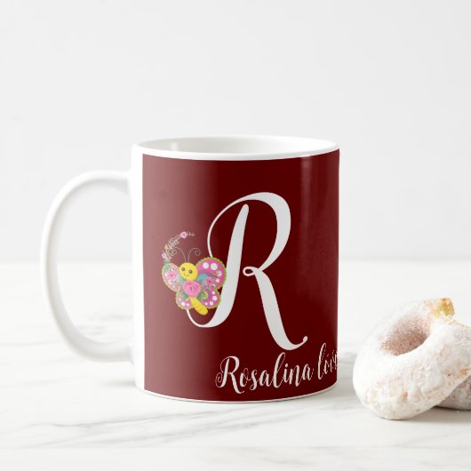 Butterfly Letter R Floral Tasse (Mit Donut)