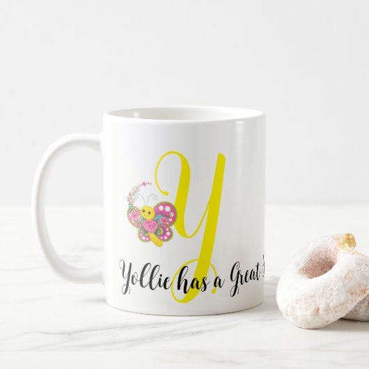 Butterfly Letter Y Floral Tasse (Mit Donut)