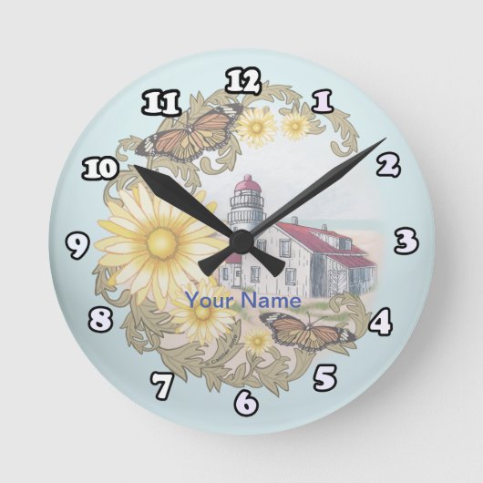 Butterfly Lighthouse Clock Runde Wanduhr (Vorderseite)