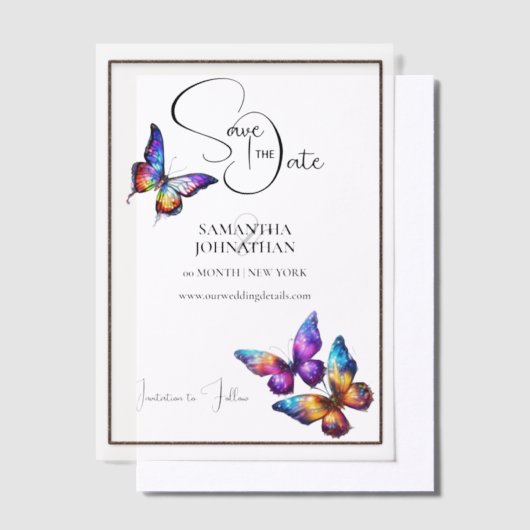 Butterfly lila-blauer Orange Save the Date Pergament Einladungen (Versetzt)