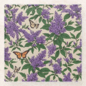 Butterfly-Lila-Blumen und Schmetterlinge Glasuntersetzer (Vorderseite)