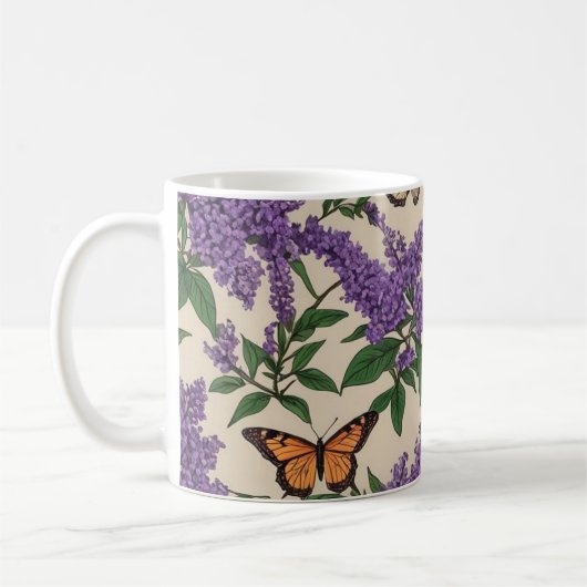 Butterfly-Lila-Blumen und Schmetterlinge Kaffeetasse (Links)