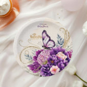 Butterfly Lila Floral Pink Girl Babydusche Pappteller