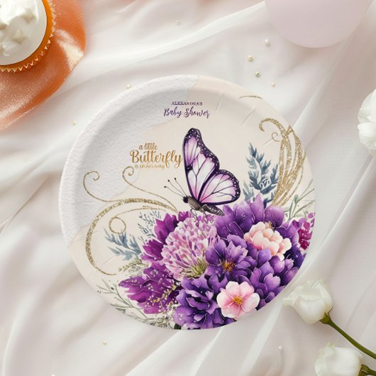 Butterfly Lila Floral Pink Girl Babydusche Pappteller