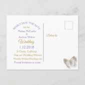 Butterfly Lila Foto Save the Date Postkarte (Rückseite)