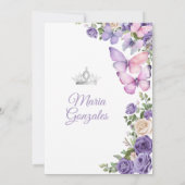Butterfly Lila Lilac Quinceanera Geburtstagskrone Einladung (Rückseite)