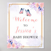 Butterfly Lila Pink Girl Baby Dusche Willkommen Poster (Vorne)