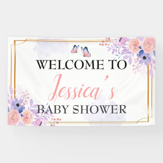 Butterfly Lila Pink Girl Babydusche Hintergrund Banner (Horizontal)