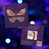 Butterfly-lila-QR-Code-Foto Quadratische Visitenkarte