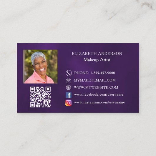 Butterfly-lila-QR-Code-Foto Visitenkarte (Rückseite)