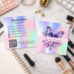 Butterfly-lila-QR-Code für soziale Medien Quadratische Visitenkarte