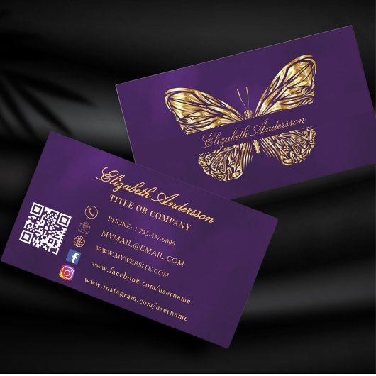 Butterfly-lila QR-Code für soziale Medien Visitenkarte