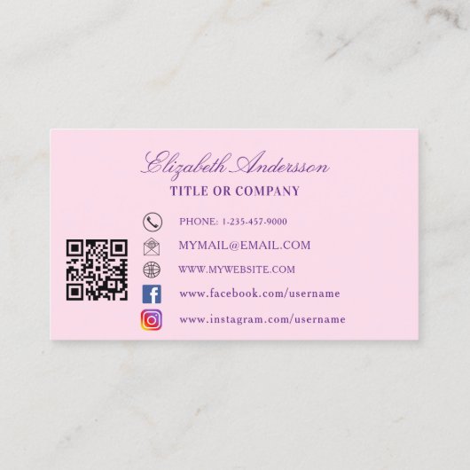 Butterfly-lila QR-Code Visitenkarte (Rückseite)