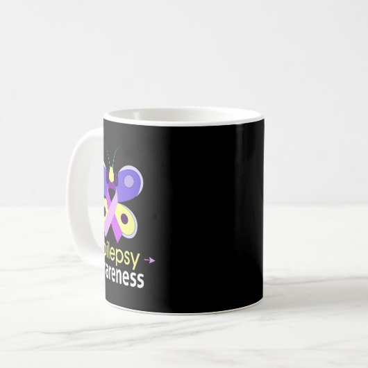 Butterfly Lila Ribbon Epilepsy Sensibilisierung Kaffeetasse (Vorderseite Links)