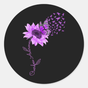 Butterfly Lila Ribbon Sonnenblumen Überdosierung A Runder Aufkleber