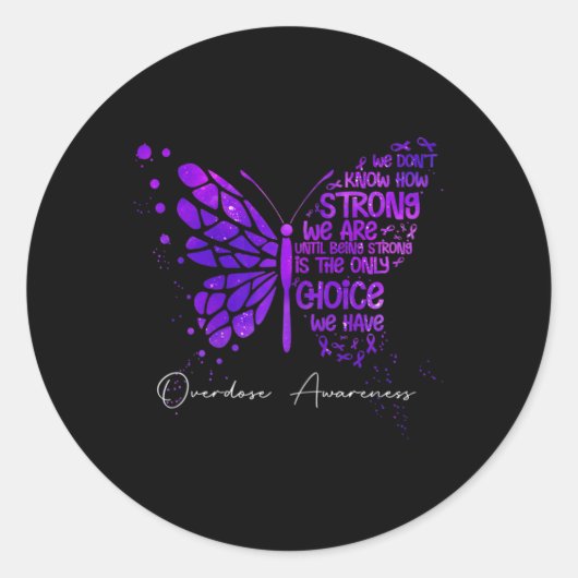 Butterfly Lila Ribbon Überdosierung Bewusstsein Runder Aufkleber (Vorderseite)