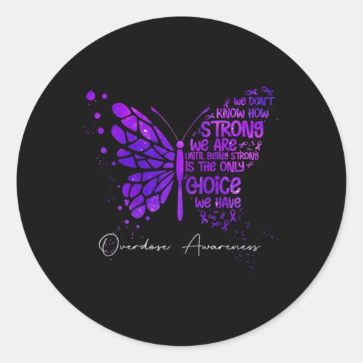 Butterfly Lila Ribbon Überdosierung Bewusstsein Runder Aufkleber (Vorderseite)