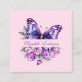 Butterfly lila rosa Blume QR-Code für soziale Medi Quadratische Visitenkarte (Vorderseite)