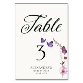 Butterfly Lila Wild Baby Dusche Tischnummer (Rückseite)