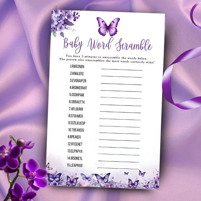 Butterfly Lila Word Scramble Baby Showspiel (Von Creator hochgeladen)