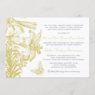 Butterfly Lilies Golden 50. Hochzeitstag Einladung
