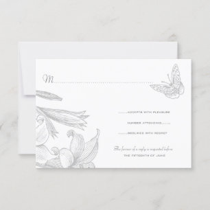 Butterfly Lilies Silver 25. Hochzeitstag RSVP Karte