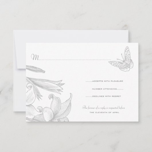 Butterfly Lilies Silver Wedding Jubiläum UAWG RSVP Karte (Vorderseite)