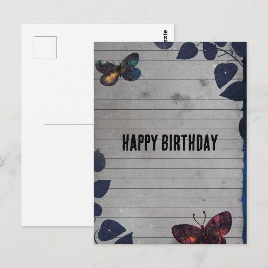 Butterfly Lined Paper Collage Geburtstag Postkarte (Vorne/Hinten)