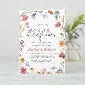 Butterfly Little Wildblume 1st Baby Girl Geburtsta Einladung (Stehend Vorderseite)