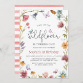 Butterfly Little Wildblume 1st Baby Girl Geburtsta Einladung (Vorne/Hinten)