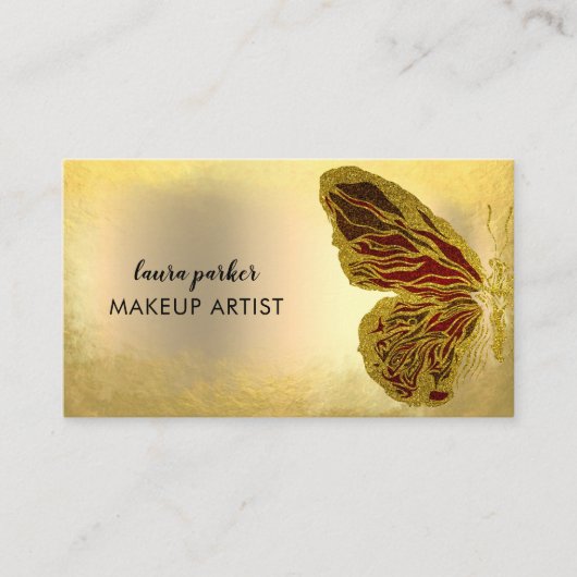 Butterfly Logo Gold Glitzer Girl Modern Business Visitenkarte (Vorderseite)