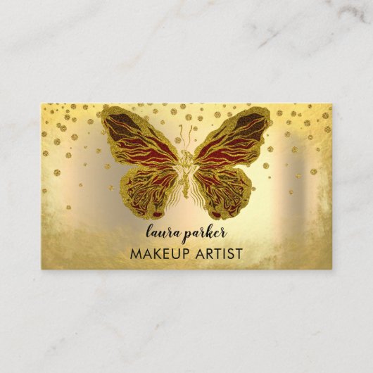 Butterfly Logo Gold Glitzer Girly Moderne Elegant Visitenkarte (Vorderseite)