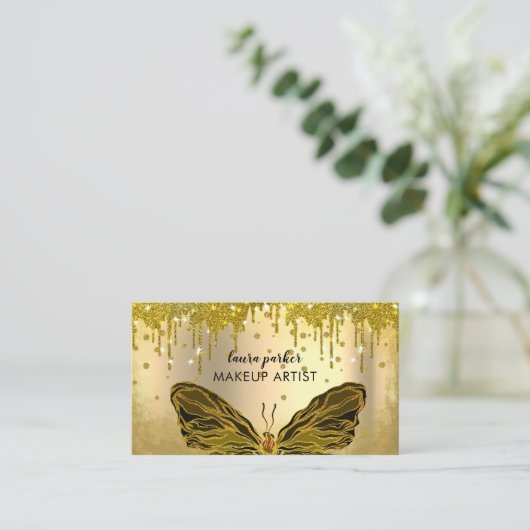 Butterfly-Logo Gold-Glitzer treiben Girly Busine Visitenkarte (Stehend Vorderseite)