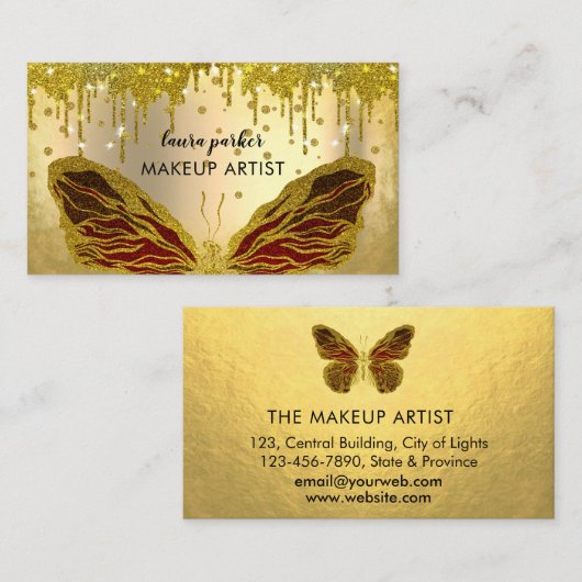 Butterfly-Logo Gold-Glitzer treiben Girly Modern Visitenkarte (Vorne/Hinten)