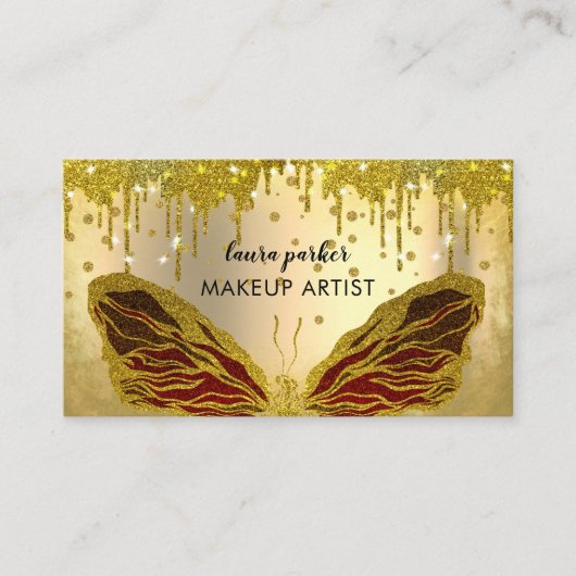 Butterfly-Logo Gold-Glitzer treiben Girly Modern Visitenkarte (Vorderseite)