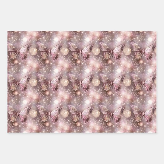 Butterfly magisch verzaubertes rosa Muster nahtlos Geschenkpapier Set (Vorderseite)