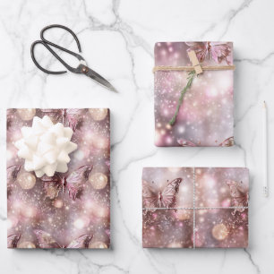 Butterfly magisch verzaubertes rosa Muster nahtlos Geschenkpapier Set