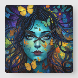 Butterfly Maid Quadratische Wanduhr