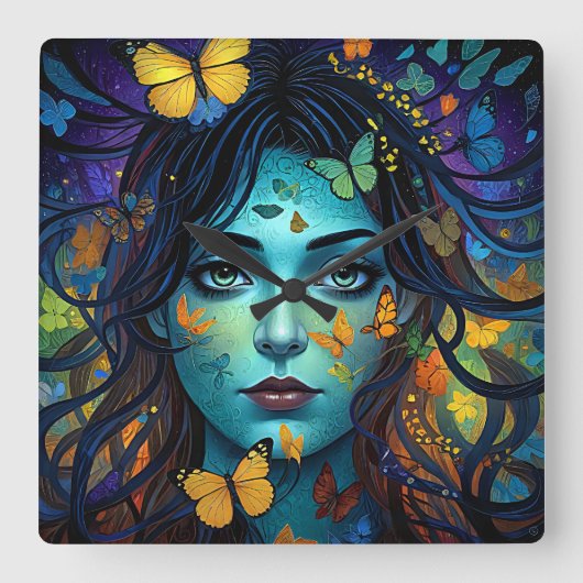 Butterfly Maid Quadratische Wanduhr (Vorderseite)