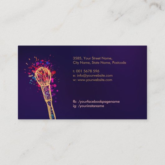 Butterfly Makeup Brush Frauenprofil Visitenkarte (Rückseite)